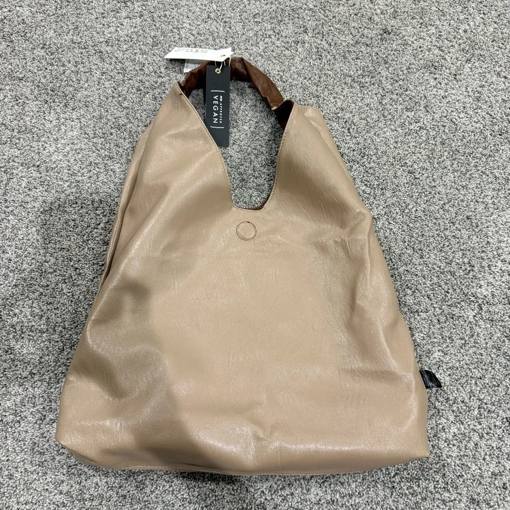 NWT! Isabelle PETA Approved Vegan Leather Brown Beige Reversible Hobo Bag